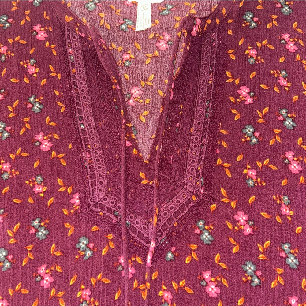 Matilda Jane womens Local Luxuries floral boho burgundy long sleeve dress size M - Picture 9 of 11